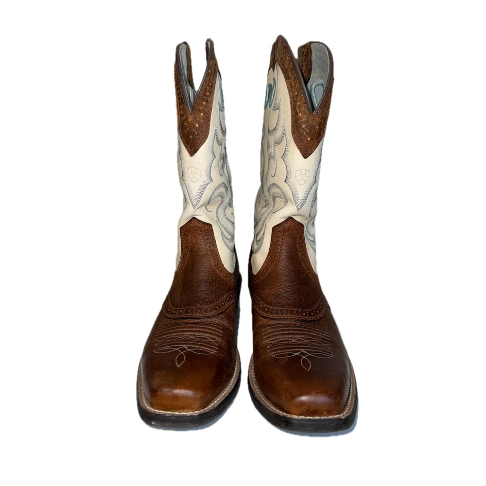 Ariat Heritage R Toe Western Cowboy Boots Women’s 8.5B Brown Ivory 10006885